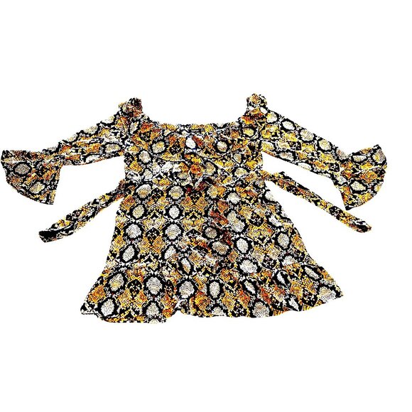 Boohoo Snakeskin Print Ruffle Mini Dress Long Sleeve Bold Party Fashion Look - Picture 2 of 15
